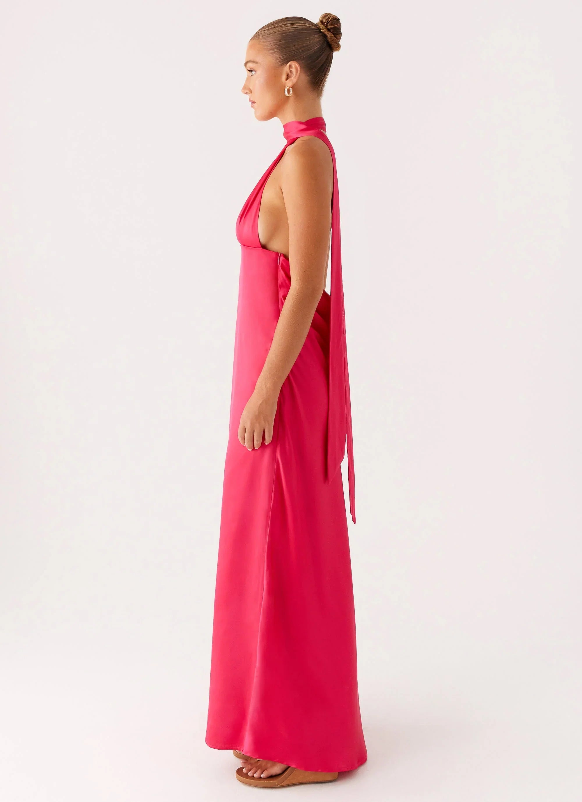 Alicia Satin Halter Maxi Dress - Fuchsia